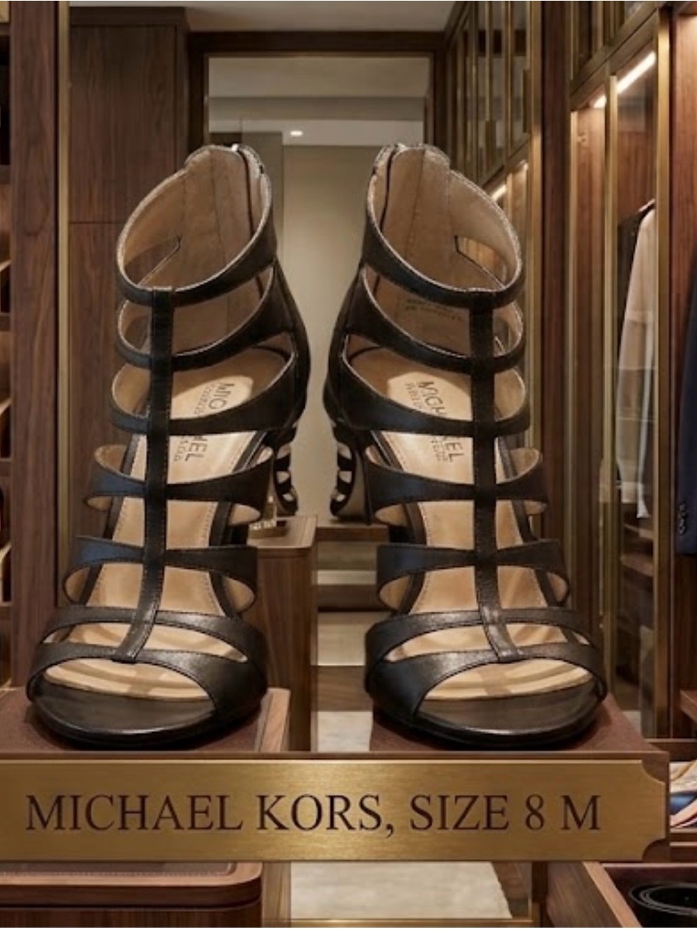 Michael Kors Black Strappy Gladiator Heeled Sandals Back Zip Size 8M Worn Once